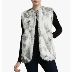 Adrienne Landau Gray & White Rabbit Fur Vest Sz S